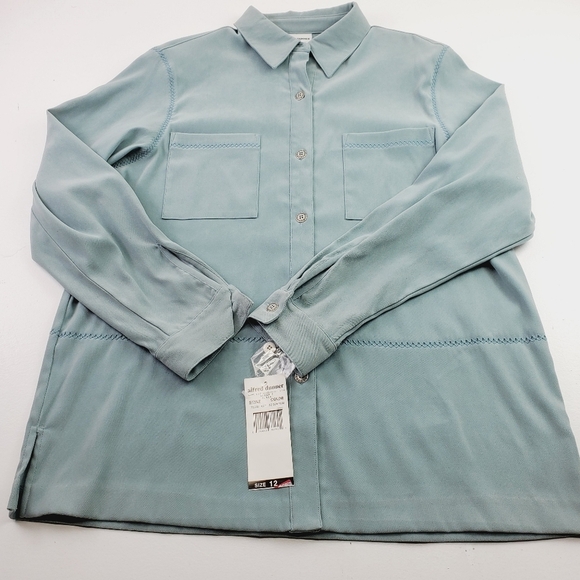 Alfred Dunner Tops - Alfred Dunner Women‎ Shirt Size 12 Teal Faux Suede Button Up Long Sleeve Pockets